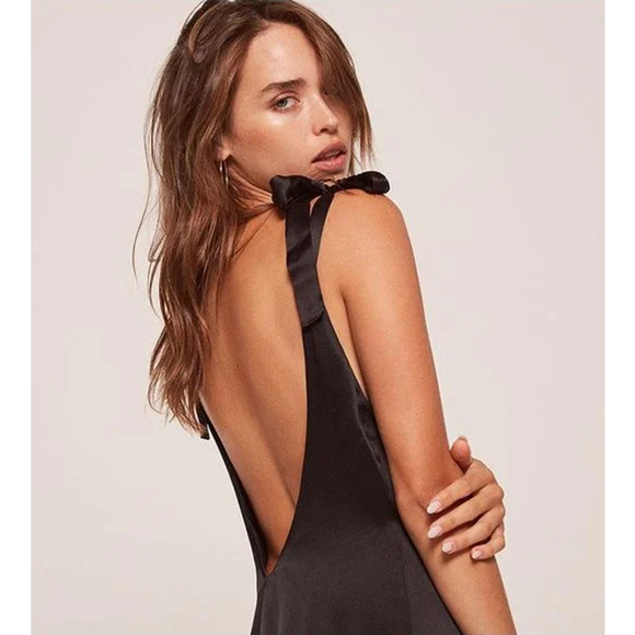 NWOT Reformation Tanya Silk Slip Maxi Dress Black Size XS - Picture 3 of 10
